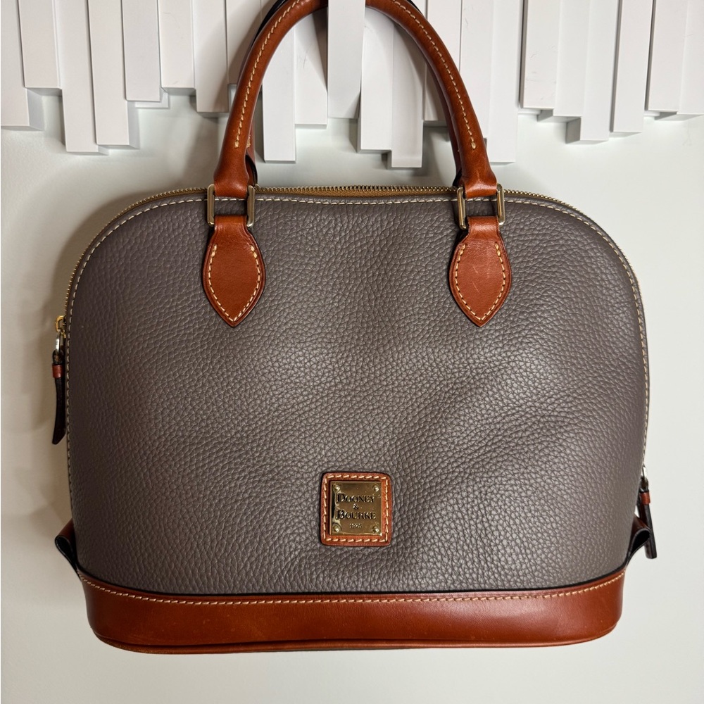 Dooney & Bourke Taupe and Chestnut Satchel